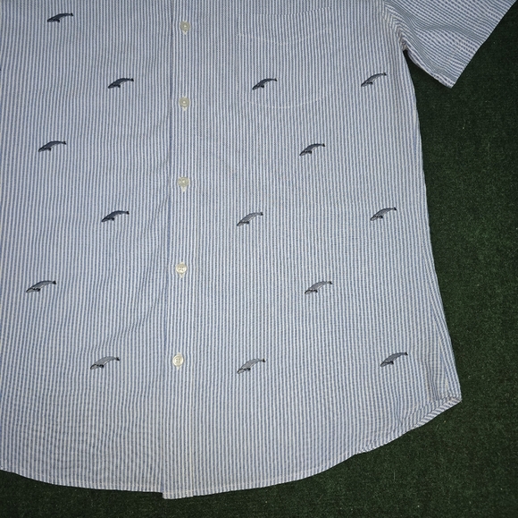 j. Crew | Lightweight Oxford Pin-Striped Embroidered BlueWhale Button Down Shirt - Picture 12 of 15